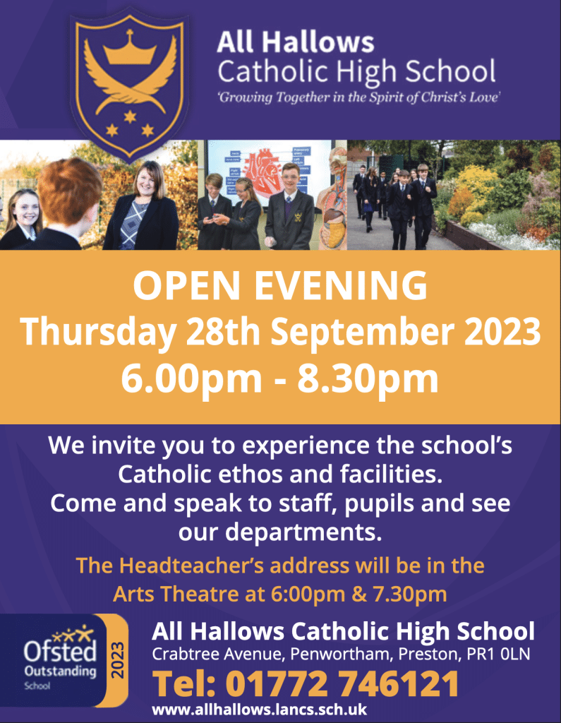 Open Evening 28th September 2023 - All Hallows Catholic High School